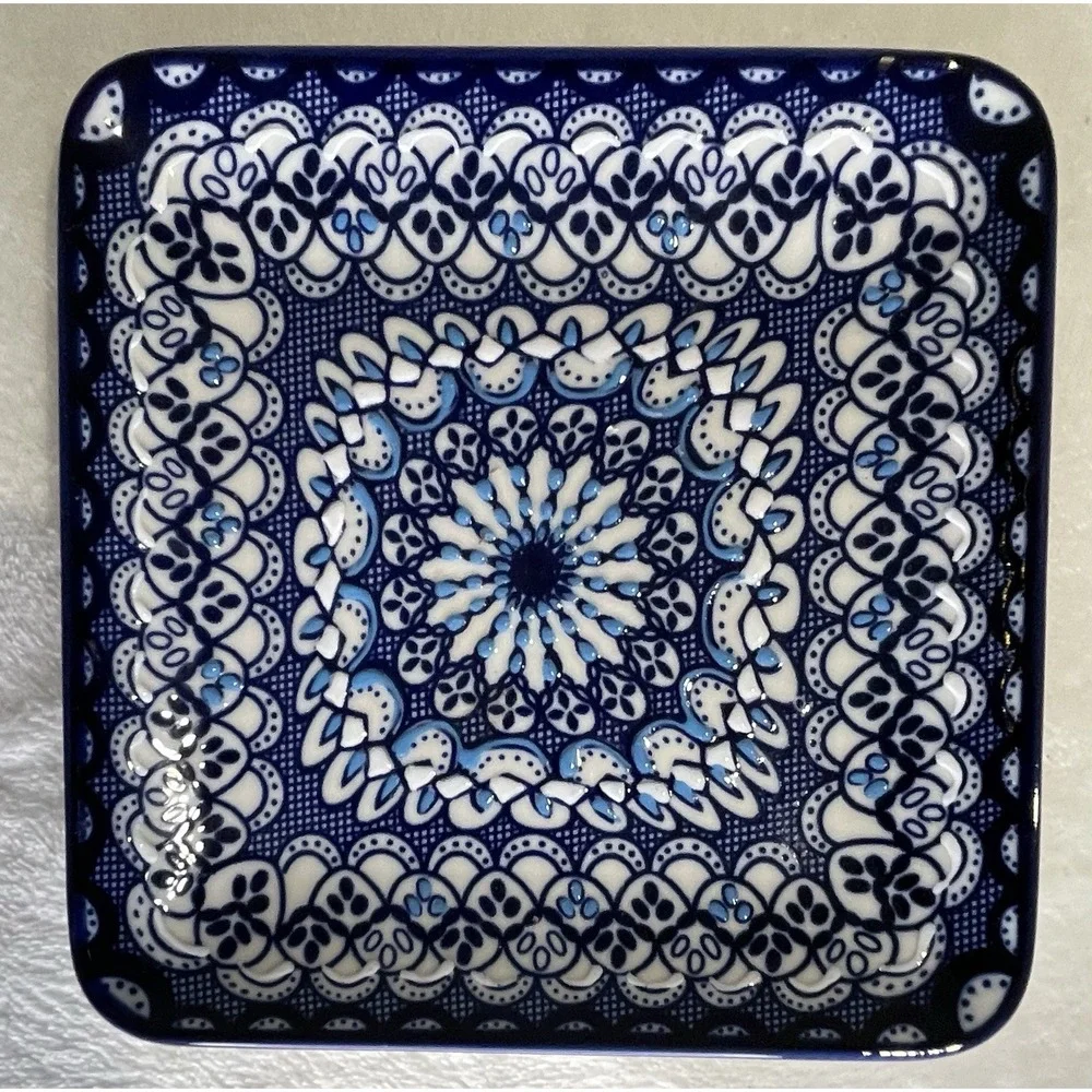 Pottery Barn Baja Appetizer Plate Handpainted Blue on White